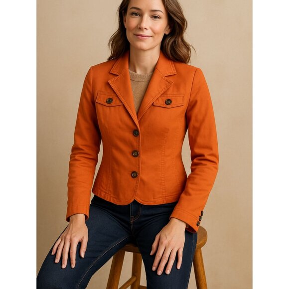 Tommy Hilfiger Women's Orange Stretch Blazer Jacket Size 8 Fitted Casual Work - Picture 1 of 10